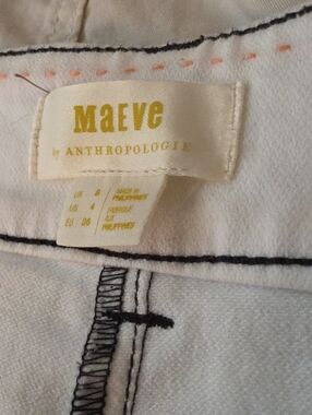 Maeve by Anthropologie White Pants with Black Stitching Detail